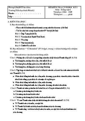 Đề kiểm tra cuối học kỳ I môn Tiếng Việt Lớp 4 - Năm học 2015-2016 - Trường TH Trung Đô